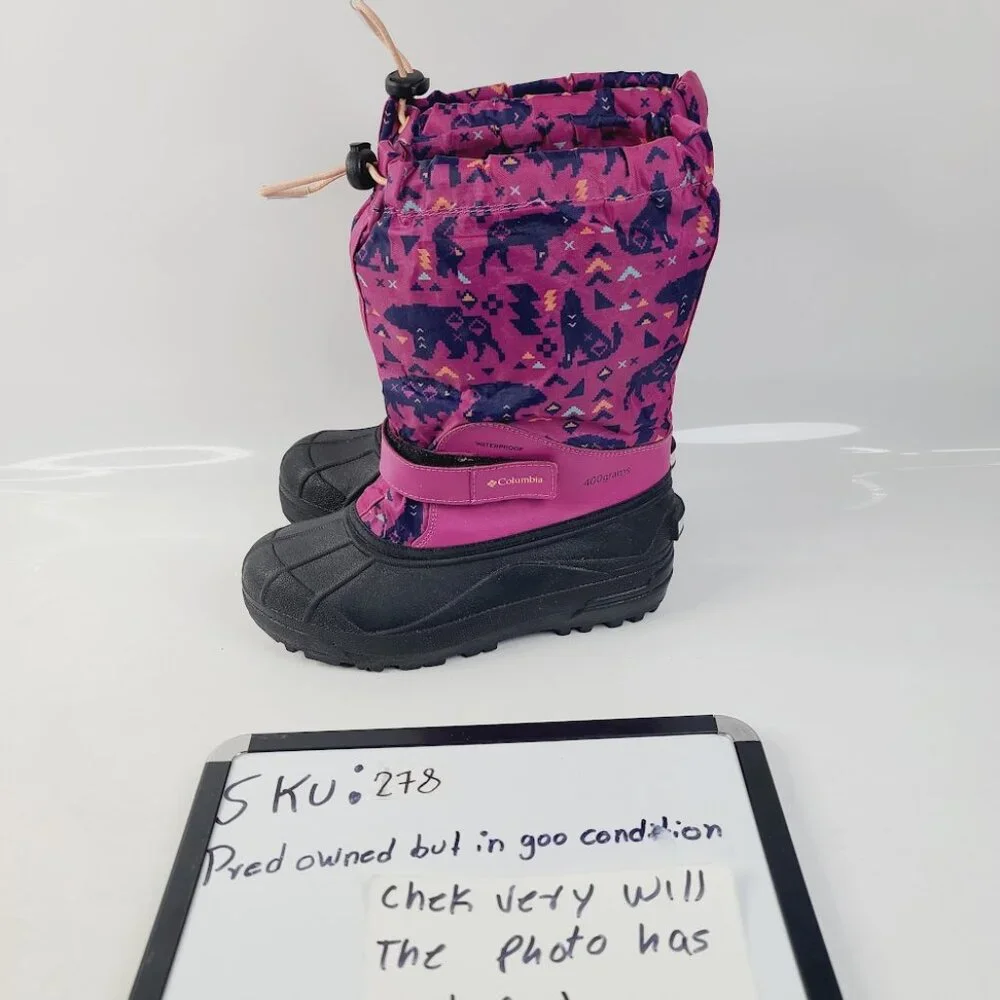 Columbia Kids' Wild Fuchsia Powderbug Forty Print Waterproof Snow Boots Size‎ 4